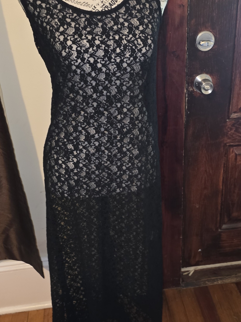 Peppermint Bay Black Lace Maxi Dress with Sheer Overlay Small